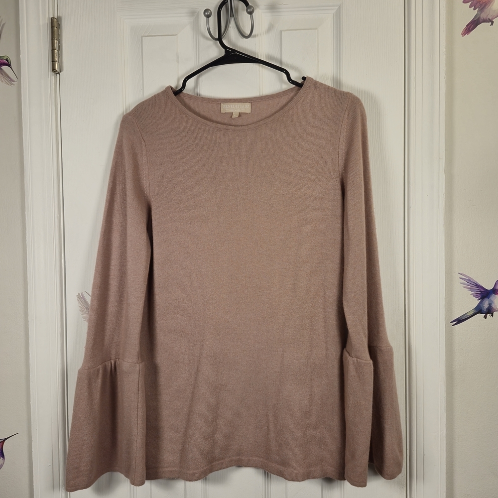 Benedetta B Made in Italy Pink Bell Sleeve Merino Wool Cashmere Blend Sweater